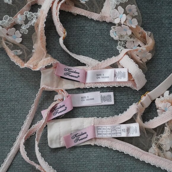 Agent Provocateur Peach + Blue Bethanie Full Cup Underwire Set 32E 32DDD 10E 70F - Picture 2 of 4